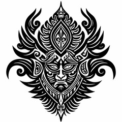 Intricate Tribal Warrior Mask Design with Decorative Elements and Geometric Patterns