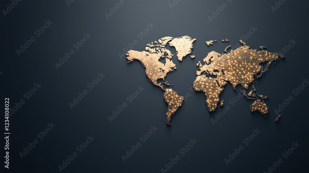 Poster globe with connectivity icon world map with location pins and network connections, dark background, 