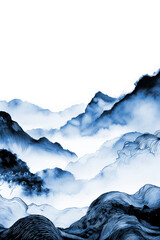 Ink painting style mountain scenery generative AI,