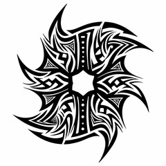 Tribal Geometric Pattern Design with Flowing Curves and Sharp Angles