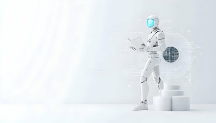 3D Illustration - Robot Reading Data Analysis, Artificial Intelligence, Futuristic Technology