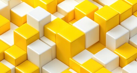 Obraz premium Abstract 3D rendering of yellow and white cubes. (1)