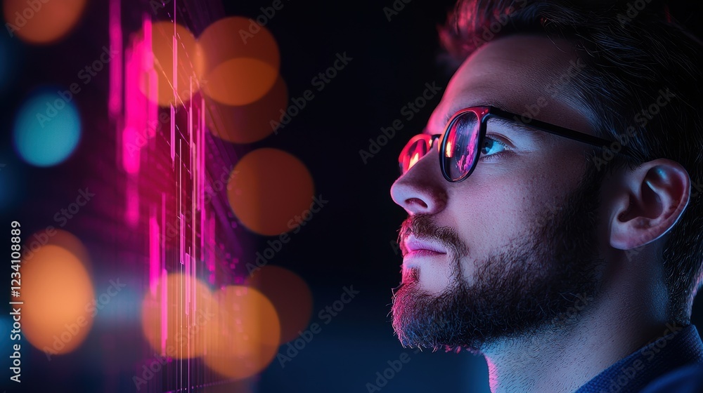 Aufkleber eye tracking technology person looking at a computer screen with eye tracking visualization, digital