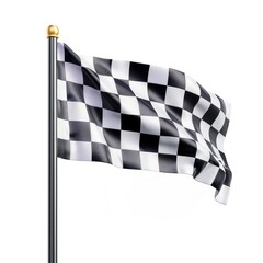 Fototapeta premium Waving rally flag on a flagpole white motorsport furniture.