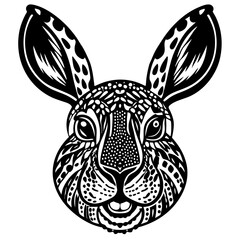Intricate Line Art of Rabbit Face with Detailed Floral and Geometric Patterns