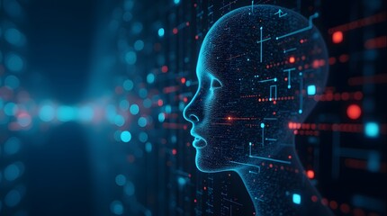 Digital background perfect for tech processes, neural networks, artificial intelligence, data transfer and encryption, digital archives, sound and graphic presentations, science, education, etc