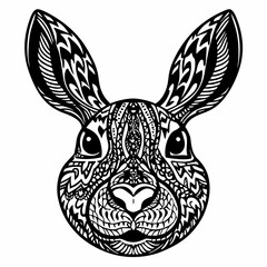 Intricate Line Art of Rabbit Face with Detailed Floral and Geometric Patterns
