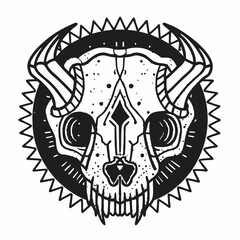 Intricate Line Art of Animal Skull with Detailed Geometric and Floral Patterns