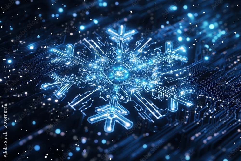 Poster illuminated snowflake circuit board design