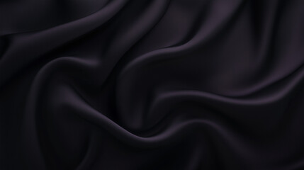 Fototapeta premium Elegant black silk fabric with subtle folds and reflective sheen. Luxurious textile with soft lighting and delicate shadows, creating depth and sophistication. Perfect for backgrounds, fashion, and de