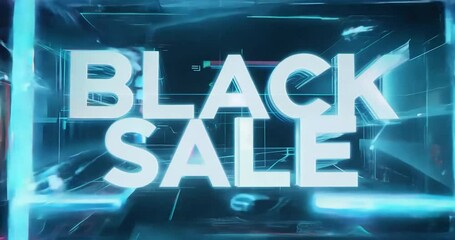 Black Friday  sale text on a high-tech digital interface with glitching graphics, holographic overlays - Powered by Adobe