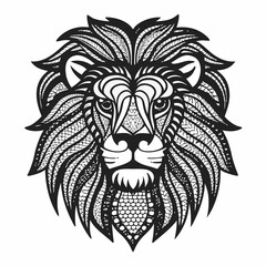 Intricate Line Art of Lion Head with Detailed Mane and Geometric Patterns
