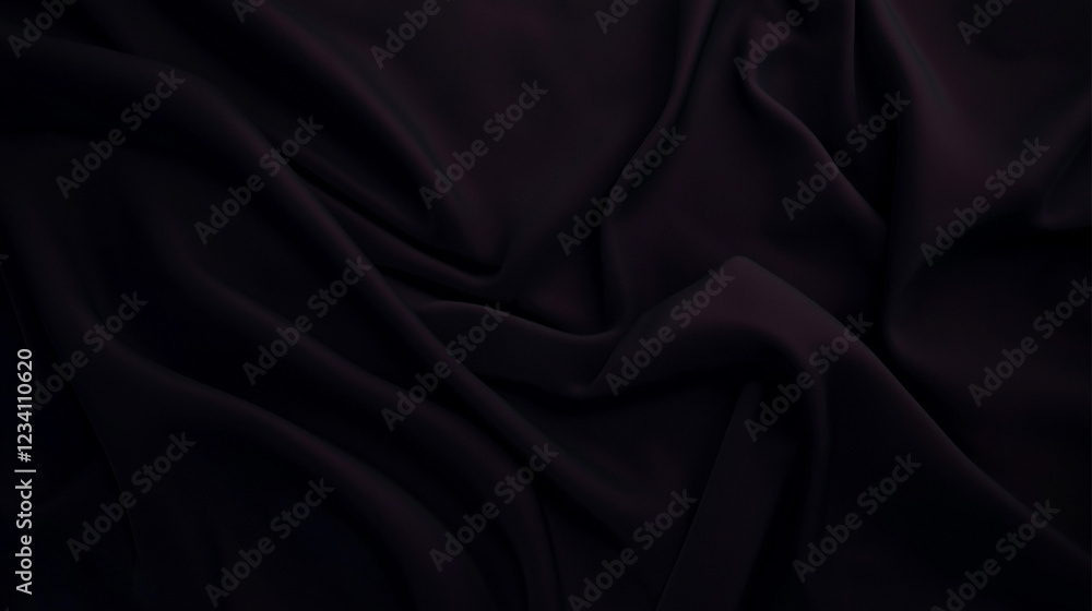 Poster Elegant black silk fabric with subtle folds and reflective sheen. Luxurious textile with soft lighting and delicate shadows, creating depth and sophistication. Perfect for backgrounds, fashion, and de