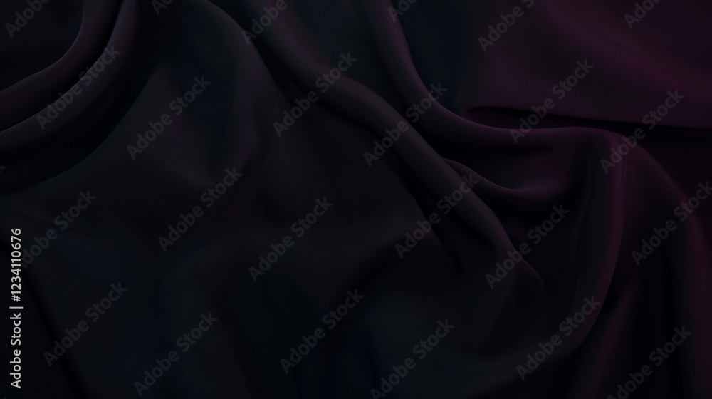 Poster Elegant black silk fabric with subtle folds and reflective sheen. Luxurious textile with soft lighting and delicate shadows, creating depth and sophistication. Perfect for backgrounds, fashion, and de