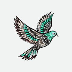 Obraz premium mandala pigeon bird silhouette flowers hand drawn for adult coloring book