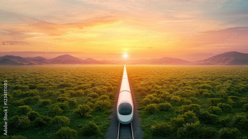 Poster hyperloop train aerial view of a hyperloop track network, highlighting its extensive reach and conne