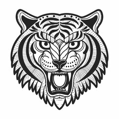 Fototapeta premium Intricate Line Art of Tiger Head with Detailed Geometric and Floral Patterns