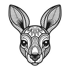 Intricate Line Art of Kangaroo Head with Geometric and Decorative Patterns