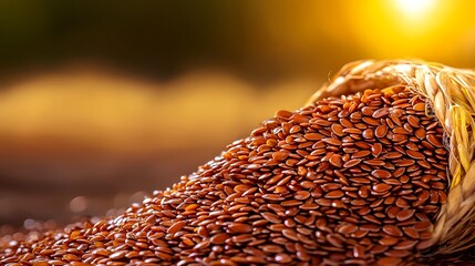Obraz premium Brown Flax Seeds in Rustic Setting