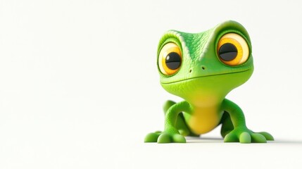 Fototapeta premium Cute cartoon gecko, white background, playful, children's book illustration (1)