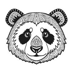 Intricate Line Art of Panda Face with Detailed Floral and Geometric Patterns