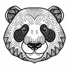 Intricate Line Art of Panda Face with Detailed Floral and Geometric Patterns