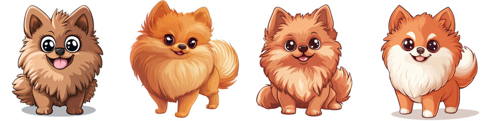 Cartoon-style Pomeranian character, isolated on a white background. Set Collection Png.