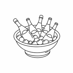 Line Art of Ice Bucket with Bottles Chilling in Ice, Perfect for Party or Celebration Setting