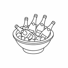 Line Art of Ice Bucket with Bottles Chilling in Ice, Perfect for Party or Celebration Setting