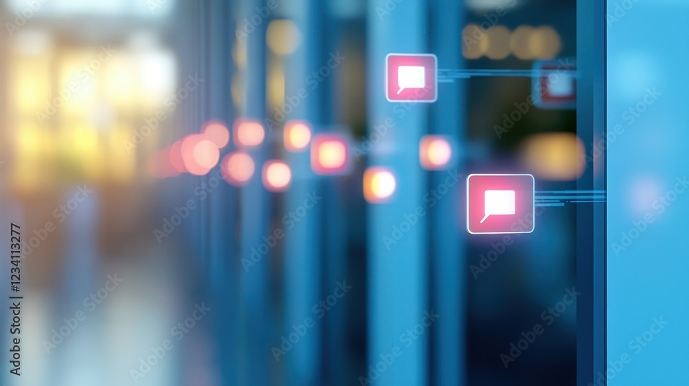 Poster communication icons with tech background and soft light