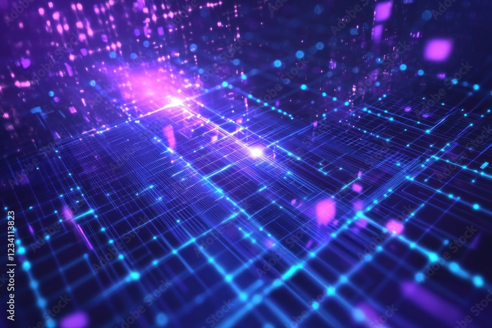 Poster purple grid pattern on the screen background effects light.