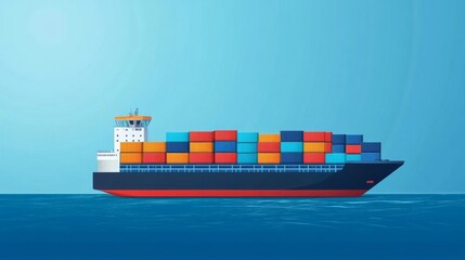 Cargo Ship at Sea: Container Vessel Transporting Goods Across Ocean