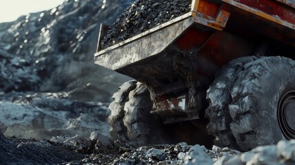 Mining machinery bucket lifting dirt with sparkling particles in the air, showing an active mining site with dramatic lighting.