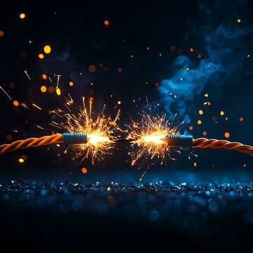 Burning Rope with Sparks on Dark Background