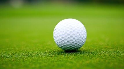 Fototapeta premium Close-Up of a White Golf Ball on Green Grass Surface Outdoors