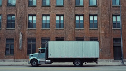 Delivery Truck Parked in Front of a Brick Building
