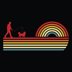 Naklejka premium Vintage Sunset Background Featuring American Eskimo Dog Silhouette 