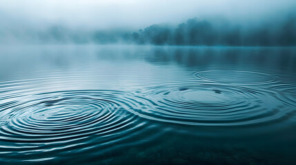 Misty lake water ripple in soft blue morning
