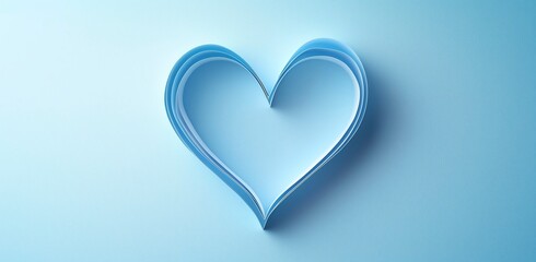 A blue paper heart shape on a blue background with clean minimalistic design, symbolizing love and affection.