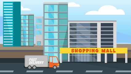 Cityscape with a Shopping Destination with Editable AI Format