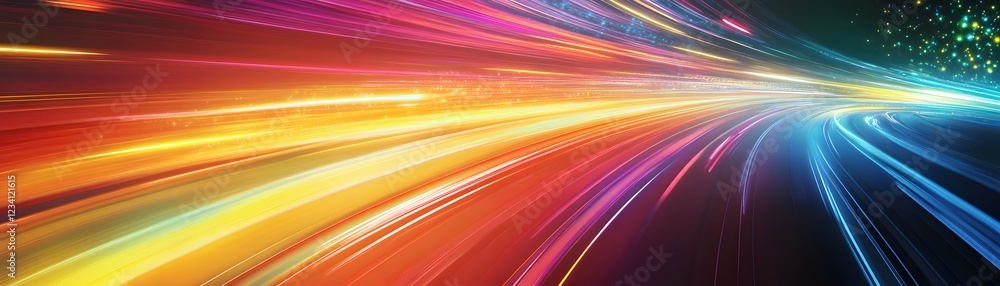 Poster a vibrant display of light trails in various colors, representing motion and energy. the dynamic flo