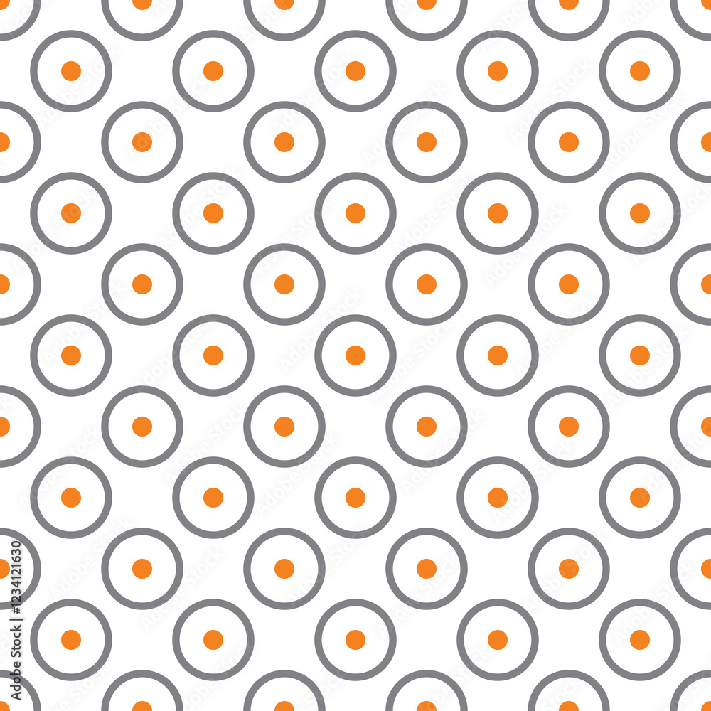 Poster tile vector pattern with grey and orange polka dots on white background
