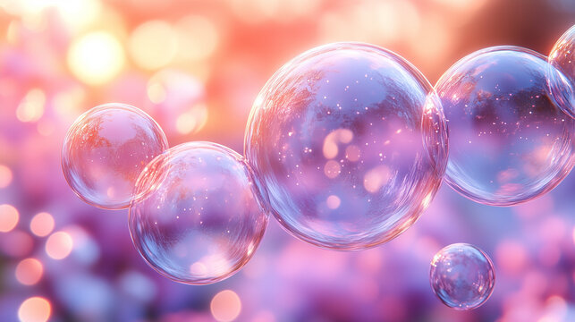 Bubbles floating in a dreamy purple background