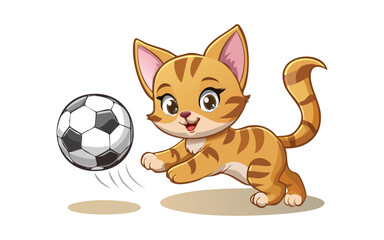 Obraz premium simple flat vector cute cat playing a ball on white background.