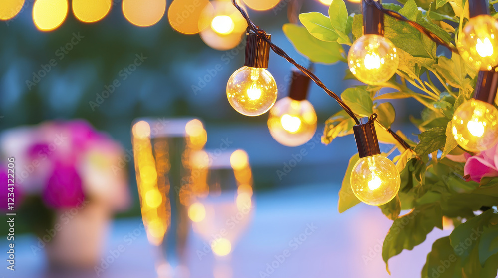 Aufkleber string lights illuminate garden setting, creating warm and inviting atmosphere for gatherings and ce