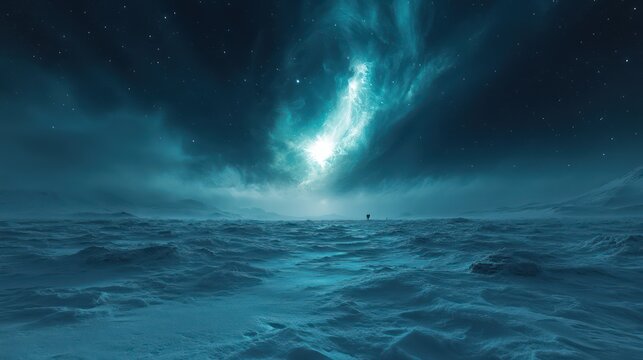 Mystical Arctic Aurora: A Solitary Figure Underneath a Celestial Dance