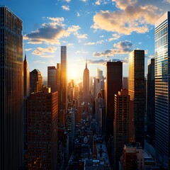 Obraz premium City Skyline Sunset Panorama