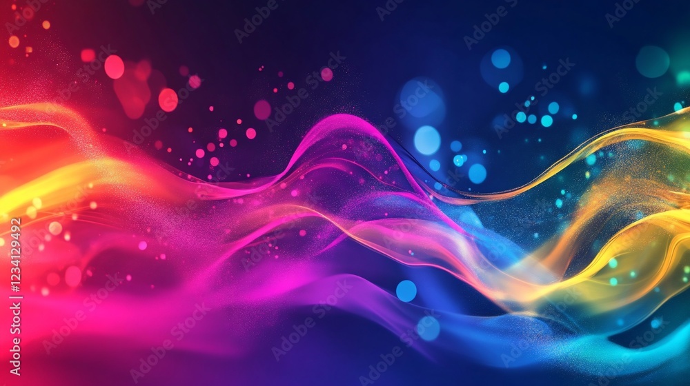 Poster abstract flowing curves of vibrant colors with luminous glowing bokeh light effect