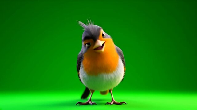 Cheerful cartoon bird green screen animation