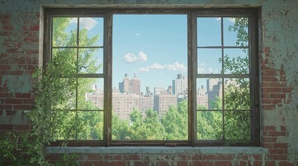 Room featuring a window and vines climbing up the wall